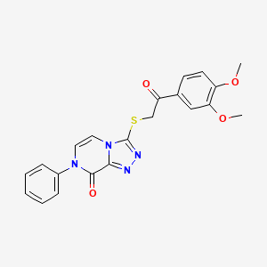molecular formula C21H18N4O4S B2508388 3-{[2-(3,4-dimethoxyphenyl)-2-oxoethyl]sulfanyl}-7-phenyl[1,2,4]triazolo[4,3-a]pyrazin-8(7H)-one CAS No. 1243063-08-2