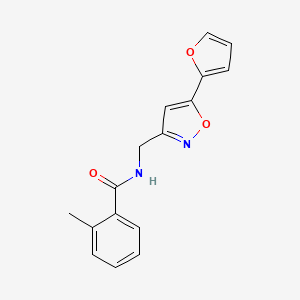 molecular formula C16H14N2O3 B2508391 N-((5-(furan-2-yl)isoxazol-3-yl)methyl)-2-methylbenzamide CAS No. 1105203-91-5