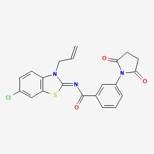molecular formula C21H16ClN3O3S B2508393 (Z)-N-(3-烯丙基-6-氯苯并[d]噻唑-2(3H)-亚烷基)-3-(2,5-二氧代吡咯烷-1-基)苯甲酰胺 CAS No. 941871-49-4