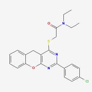 molecular formula C23H22ClN3O2S B2508396 2-((2-(4-chlorophenyl)-5H-chromeno[2,3-d]pyrimidin-4-yl)thio)-N,N-diethylacetamide CAS No. 895646-50-1