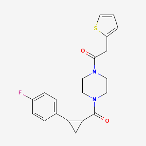 molecular formula C20H21FN2O2S B2508398 1-(4-(2-(4-氟苯基)环丙基甲酰)哌嗪-1-基)-2-(噻吩-2-基)乙酮 CAS No. 1210235-85-0