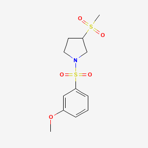 molecular formula C12H17NO5S2 B2508404 1-((3-Methoxyphenyl)sulfonyl)-3-(methylsulfonyl)pyrrolidine CAS No. 1448035-30-0