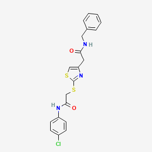 molecular formula C20H18ClN3O2S2 B2508519 N-benzyl-2-(2-((2-((4-chlorophenyl)amino)-2-oxoethyl)thio)thiazol-4-yl)acetamide CAS No. 954075-06-0