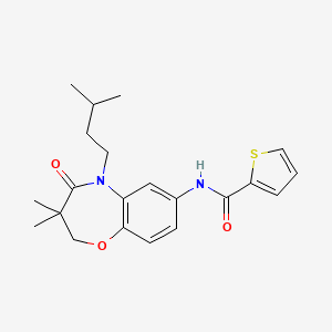 molecular formula C21H26N2O3S B2508523 N-(5-isopentyl-3,3-dimethyl-4-oxo-2,3,4,5-tetrahydrobenzo[b][1,4]oxazepin-7-yl)thiophene-2-carboxamide CAS No. 921843-19-8