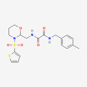 molecular formula C19H23N3O5S2 B2508535 N1-(4-methylbenzyl)-N2-((3-(thiophen-2-ylsulfonyl)-1,3-oxazinan-2-yl)methyl)oxalamide CAS No. 869072-01-5