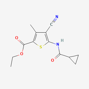 molecular formula C13H14N2O3S B2508542 Ethyl 4-cyano-5-(cyclopropanecarboxamido)-3-methylthiophene-2-carboxylate CAS No. 540530-15-2