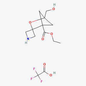 molecular formula C13H18F3NO6 B2508563 Ethyl 1-(hydroxymethyl)spiro[2-oxabicyclo[2.1.1]hexane-3,3'-azetidine]-4-carboxylate;2,2,2-trifluoroacetic acid CAS No. 2490402-22-5