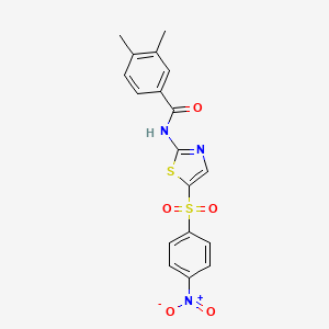 molecular formula C18H15N3O5S2 B2508564 3,4-DIMETHYL-N-[5-(4-NITROBENZENESULFONYL)-1,3-THIAZOL-2-YL]BENZAMIDE CAS No. 349618-72-0
