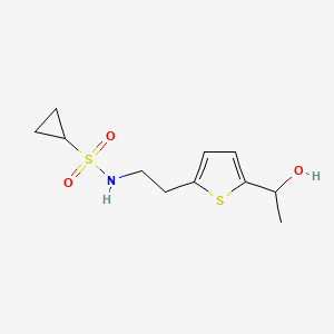 molecular formula C11H17NO3S2 B2508598 N-(2-(5-(1-hydroxyethyl)thiophen-2-yl)ethyl)cyclopropanesulfonamide CAS No. 2034345-10-1