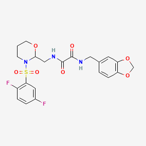 molecular formula C21H21F2N3O7S B2508602 N-[(2H-1,3-benzodioxol-5-yl)methyl]-N'-{[3-(2,5-difluorobenzenesulfonyl)-1,3-oxazinan-2-yl]methyl}ethanediamide CAS No. 869071-90-9