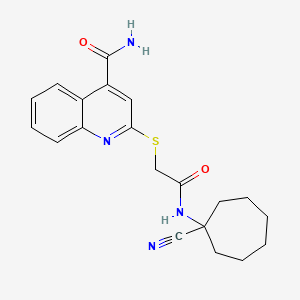 2-[2-[(1-Cyanocycloheptyl)amino]-2-oxoethyl]sulfanylquinoline-4-carboxamide