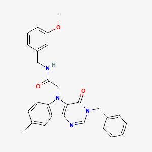 molecular formula C28H26N4O3 B2508660 2-(3-benzyl-8-methyl-4-oxo-3H-pyrimido[5,4-b]indol-5(4H)-yl)-N-(3-methoxybenzyl)acetamide CAS No. 1189859-47-9