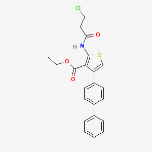 molecular formula C22H20ClNO3S B2508671 Ethyl 4-([1,1'-biphenyl]-4-yl)-2-(3-chloropropanamido)thiophene-3-carboxylate CAS No. 315684-10-7