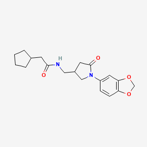 molecular formula C19H24N2O4 B2508674 N-((1-(benzo[d][1,3]dioxol-5-yl)-5-oxopyrrolidin-3-yl)methyl)-2-cyclopentylacetamide CAS No. 954685-84-8