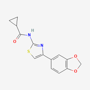 molecular formula C14H12N2O3S B2508728 N-(4-(benzo[d][1,3]dioxol-5-yl)thiazol-2-yl)cyclopropanecarboxamide CAS No. 477547-40-3