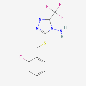 molecular formula C10H8F4N4S B2508736 5-[(2-Fluorophenyl)methylthio]-3-(trifluoromethyl)-1,2,4-triazole-4-ylamine CAS No. 786660-58-0