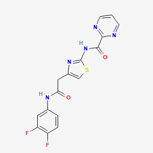 molecular formula C16H11F2N5O2S B2508758 N-(4-(2-((3,4-二氟苯基)氨基)-2-氧代乙基)噻唑-2-基)嘧啶-2-甲酰胺 CAS No. 1286707-23-0