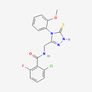 molecular formula C17H14ClFN4O2S B2508763 2-chloro-6-fluoro-N-((4-(2-methoxyphenyl)-5-thioxo-4,5-dihydro-1H-1,2,4-triazol-3-yl)methyl)benzamide CAS No. 391887-08-4