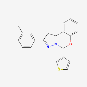molecular formula C22H20N2OS B2508766 2-(3,4-二甲基苯基)-5-(噻吩-3-基)-5,10b-二氢-1H-苯并[e]吡唑并[1,5-c][1,3]恶嗪 CAS No. 899746-27-1