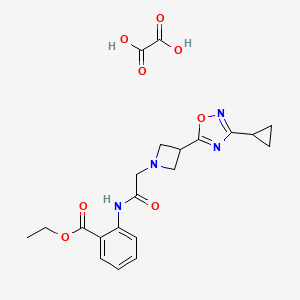 molecular formula C21H24N4O8 B2508779 Ethyl 2-(2-(3-(3-cyclopropyl-1,2,4-oxadiazol-5-yl)azetidin-1-yl)acetamido)benzoate oxalate CAS No. 1351650-29-7