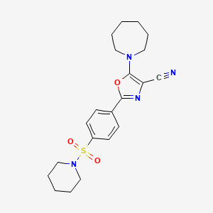 molecular formula C21H26N4O3S B2508785 5-(Azepan-1-yl)-2-(4-(piperidin-1-ylsulfonyl)phenyl)oxazole-4-carbonitrile CAS No. 941243-93-2
