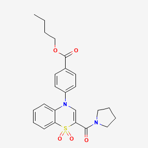 molecular formula C24H26N2O5S B2508787 butyl 4-[1,1-dioxido-2-(pyrrolidin-1-ylcarbonyl)-4H-1,4-benzothiazin-4-yl]benzoate CAS No. 1251568-32-7