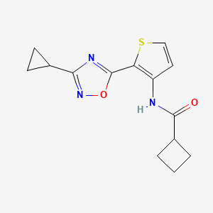 molecular formula C14H15N3O2S B2508795 N-[2-(3-cyclopropyl-1,2,4-oxadiazol-5-yl)thiophen-3-yl]cyclobutanecarboxamide CAS No. 1798526-10-9