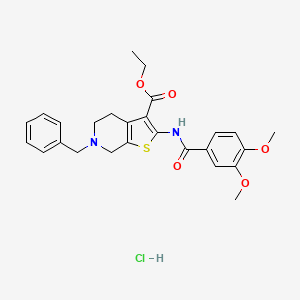 molecular formula C26H29ClN2O5S B2508832 Ethyl 6-benzyl-2-(3,4-dimethoxybenzamido)-4,5,6,7-tetrahydrothieno[2,3-c]pyridine-3-carboxylate hydrochloride CAS No. 1216731-03-1