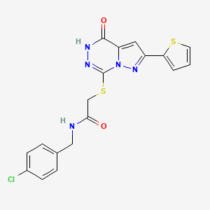molecular formula C18H14ClN5O2S2 B2508875 N-(4-chlorobenzyl)-2-((oxo-8-(thiophen-2-yl)dihydropyrazolo[1,5-d][1,2,4]triazin-2-yl)thio)acetamide CAS No. 1207013-17-9