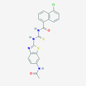 molecular formula C21H15ClN4O2S2 B250888 N-[2-({[(5-chloro-1-naphthoyl)amino]carbothioyl}amino)-1,3-benzothiazol-6-yl]acetamide 
