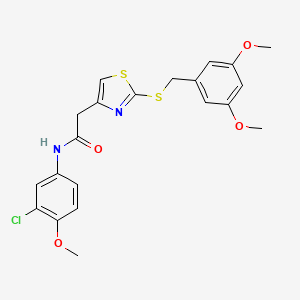 molecular formula C21H21ClN2O4S2 B2508882 N-(3-chloro-4-methoxyphenyl)-2-(2-((3,5-dimethoxybenzyl)thio)thiazol-4-yl)acetamide CAS No. 942001-83-4