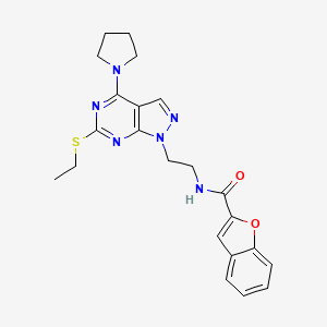 molecular formula C22H24N6O2S B2508929 N-(2-(6-(ethylthio)-4-(pyrrolidin-1-yl)-1H-pyrazolo[3,4-d]pyrimidin-1-yl)ethyl)benzofuran-2-carboxamide CAS No. 954015-85-1