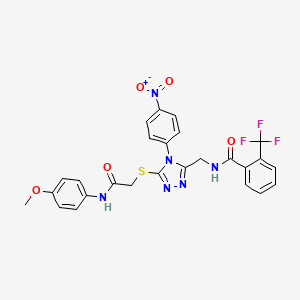 molecular formula C26H21F3N6O5S B2508952 N-{[5-({[(4-methoxyphenyl)carbamoyl]methyl}sulfanyl)-4-(4-nitrophenyl)-4H-1,2,4-triazol-3-yl]methyl}-2-(trifluoromethyl)benzamide CAS No. 389070-98-8