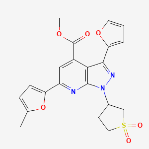 molecular formula C21H19N3O6S B2508985 methyl 1-(1,1-dioxidotetrahydrothiophen-3-yl)-3-(furan-2-yl)-6-(5-methylfuran-2-yl)-1H-pyrazolo[3,4-b]pyridine-4-carboxylate CAS No. 1040636-38-1