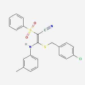 (E)-3-((4-chlorobenzyl)thio)-2-(phenylsulfonyl)-3-(m-tolylamino)acrylonitrile