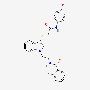 molecular formula C26H24FN3O2S B2509027 N-{2-[3-({[(4-fluorophenyl)carbamoyl]methyl}sulfanyl)-1H-indol-1-yl]ethyl}-2-methylbenzamide CAS No. 532970-25-5
