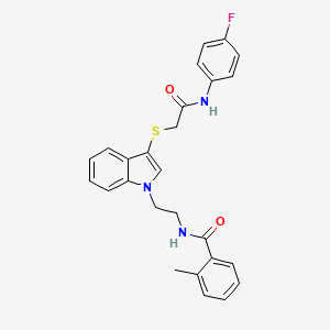 N-[2-[3-[2-(4-fluoroanilino)-2-oxoethyl]sulfanylindol-1-yl]ethyl]-2-methylbenzamide