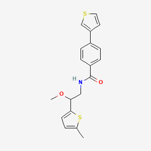 molecular formula C19H19NO2S2 B2509105 N-(2-methoxy-2-(5-methylthiophen-2-yl)ethyl)-4-(thiophen-3-yl)benzamide CAS No. 1706216-21-8