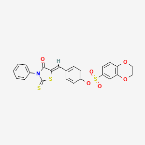 B2509107 (Z)-4-((4-oxo-3-phenyl-2-thioxothiazolidin-5-ylidene)methyl)phenyl 2,3-dihydrobenzo[b][1,4]dioxine-6-sulfonate CAS No. 327104-61-0