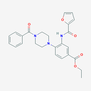molecular formula C25H25N3O5 B250914 ETHYL 4-(4-BENZOYLPIPERAZIN-1-YL)-3-(FURAN-2-AMIDO)BENZOATE 