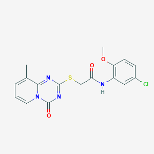 molecular formula C17H15ClN4O3S B2509148 N-(5-chloro-2-methoxyphenyl)-2-({9-methyl-4-oxo-4H-pyrido[1,2-a][1,3,5]triazin-2-yl}sulfanyl)acetamide CAS No. 896347-34-5