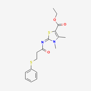 molecular formula C17H20N2O3S2 B2509238 ethyl (2Z)-3,4-dimethyl-2-{[3-(phenylsulfanyl)propanoyl]imino}-2,3-dihydro-1,3-thiazole-5-carboxylate CAS No. 393838-97-6