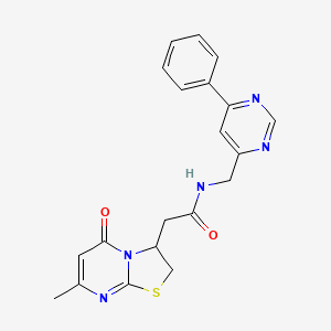 2-(7-methyl-5-oxo-3,5-dihydro-2H-thiazolo[3,2-a]pyrimidin-3-yl)-N-((6-phenylpyrimidin-4-yl)methyl)acetamide