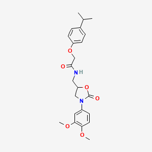 molecular formula C23H28N2O6 B2509357 N-((3-(3,4-dimethoxyphenyl)-2-oxooxazolidin-5-yl)methyl)-2-(4-isopropylphenoxy)acetamide CAS No. 954630-50-3