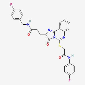 molecular formula C28H23F2N5O3S B2509446 3-[5-({[(4-fluorophenyl)carbamoyl]methyl}sulfanyl)-3-oxo-2H,3H-imidazo[1,2-c]quinazolin-2-yl]-N-[(4-fluorophenyl)methyl]propanamide CAS No. 1042727-31-0