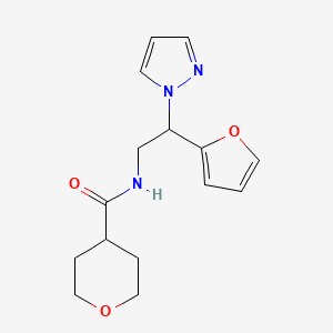 molecular formula C15H19N3O3 B2509505 N-[2-(furan-2-yl)-2-(1H-pyrazol-1-yl)ethyl]oxane-4-carboxamide CAS No. 2034593-77-4