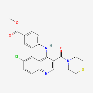 molecular formula C22H20ClN3O3S B2509523 Methyl 4-{[6-chloro-3-(thiomorpholine-4-carbonyl)quinolin-4-YL]amino}benzoate CAS No. 1358267-16-9