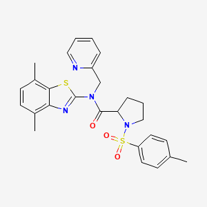 molecular formula C27H28N4O3S2 B2509558 N-(4,7-dimethylbenzo[d]thiazol-2-yl)-N-(pyridin-2-ylmethyl)-1-tosylpyrrolidine-2-carboxamide CAS No. 1050205-38-3