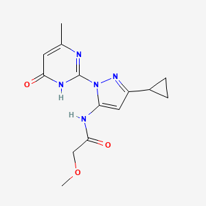 molecular formula C14H17N5O3 B2509571 N-(3-cyclopropyl-1-(4-methyl-6-oxo-1,6-dihydropyrimidin-2-yl)-1H-pyrazol-5-yl)-2-methoxyacetamide CAS No. 1206996-30-6