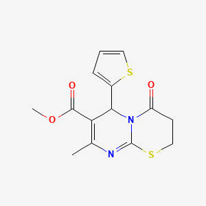 molecular formula C14H14N2O3S2 B2509572 methyl 8-methyl-4-oxo-6-(thiophen-2-yl)-2H,3H,4H,6H-pyrimido[2,1-b][1,3]thiazine-7-carboxylate CAS No. 324543-21-7